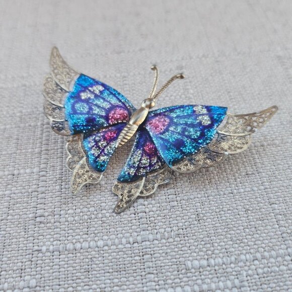Vintage Pin BUTTERFLY Multi Color Brooch Women Jewelry Pin Unbranded - Picture 5 of 11